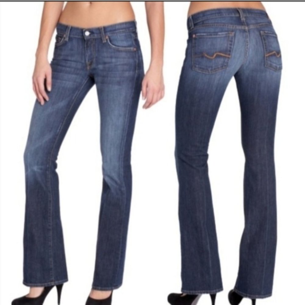 7FAM / VINTAGE FLARE WIDE LEG DISTRESSED JEANS / SIZE 27